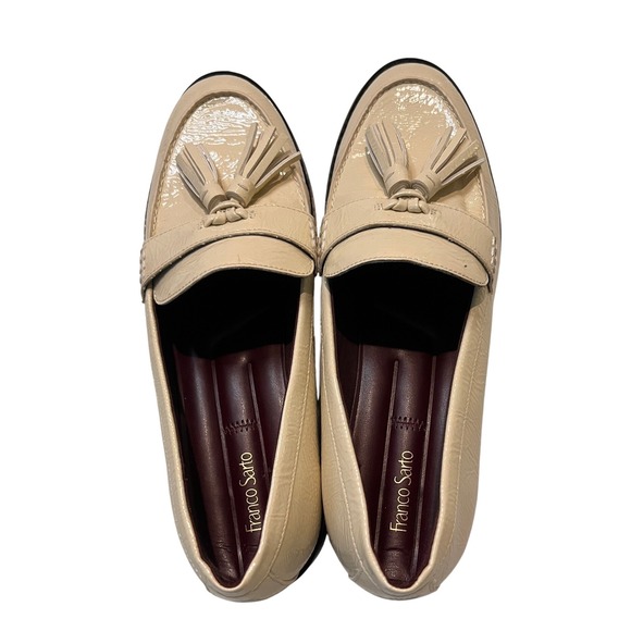 Franco Sarto Cream Tassel Loafers, Slip On Dress Shoes, Classic Women's Footwear - Picture 5 of 15